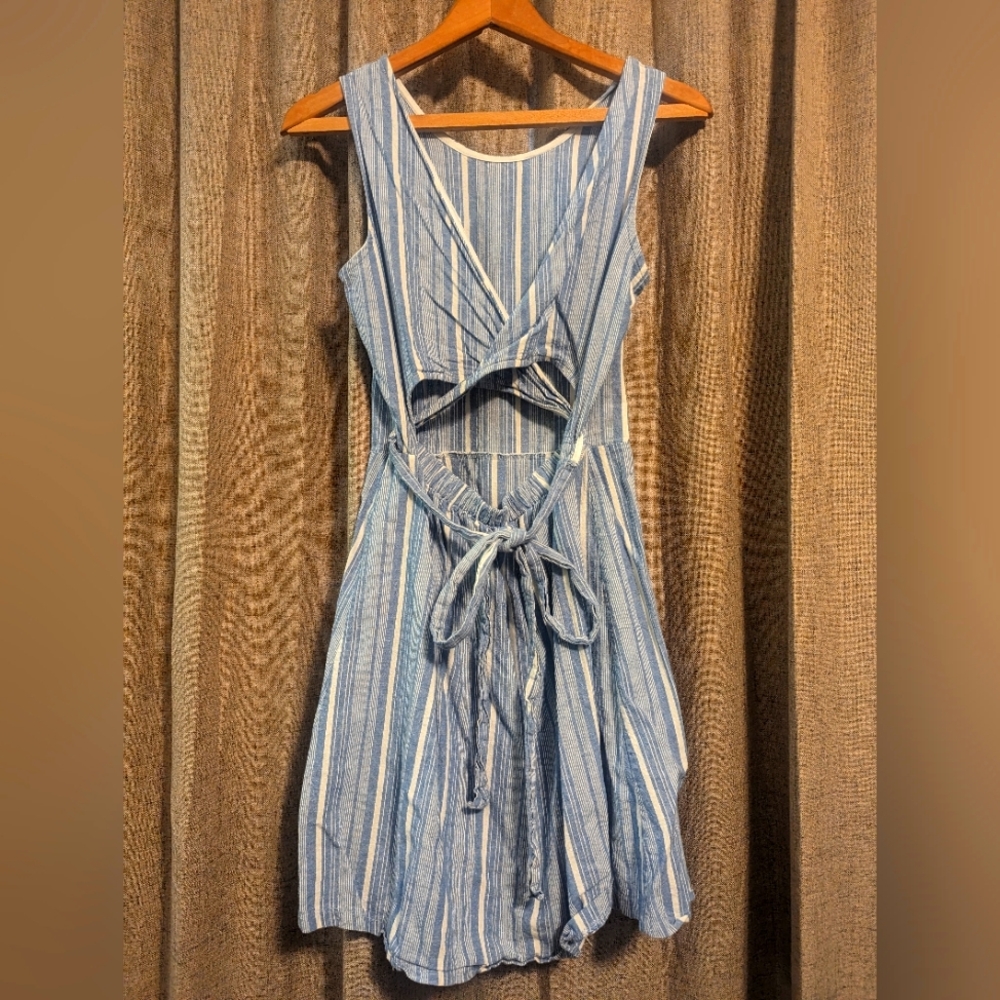 blue and white striped dress